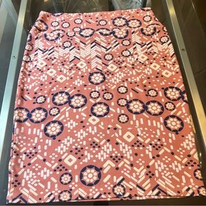 LuLaRoe Pink and Navy Patterned Pencil Skirt
